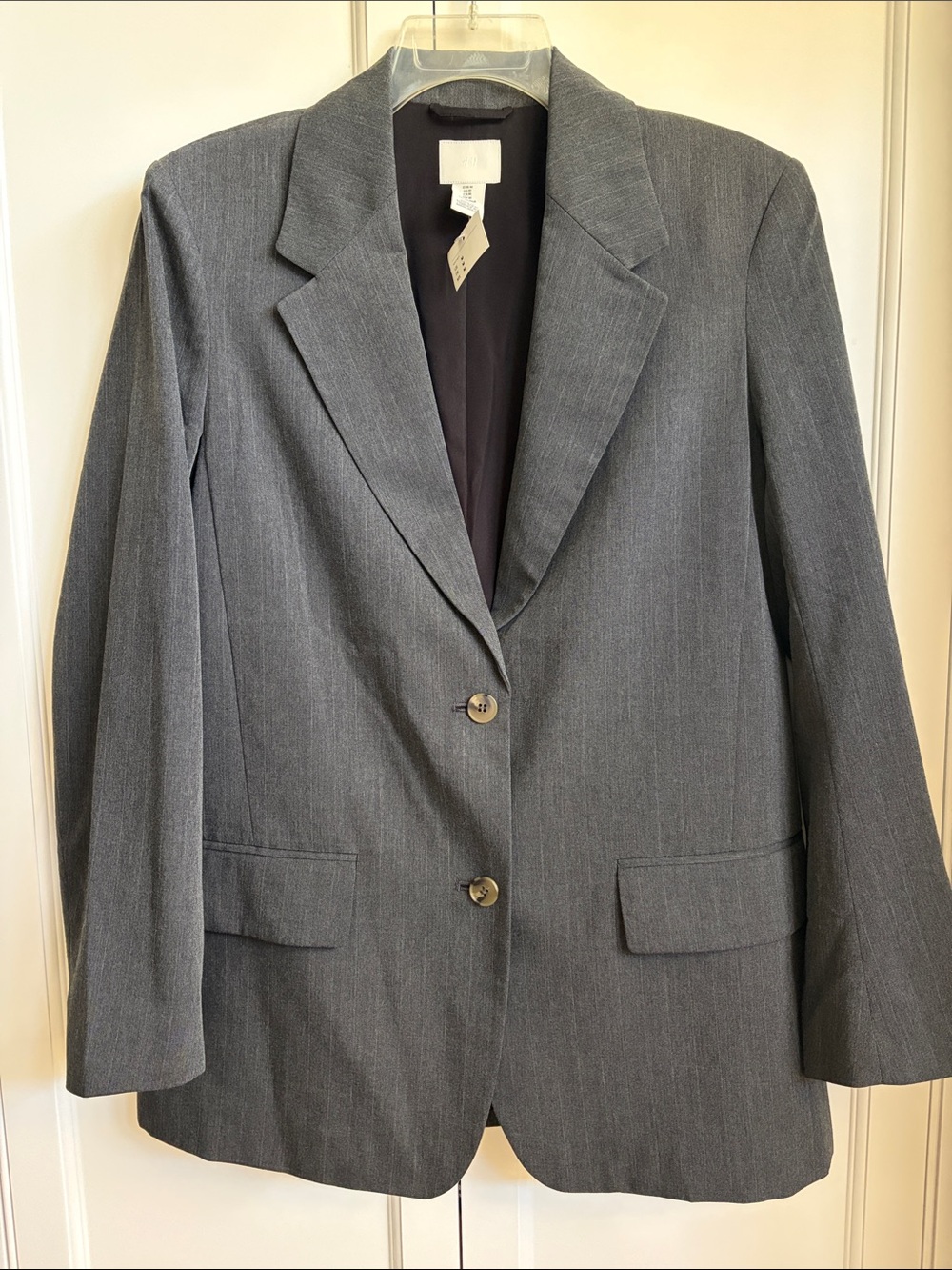 H&M Women's Charcoal Gray Striped Two-Button Blazer nwt